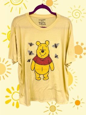 Disney Winnie the Pooh yellow tee with embroidered bees and stitched Winnie